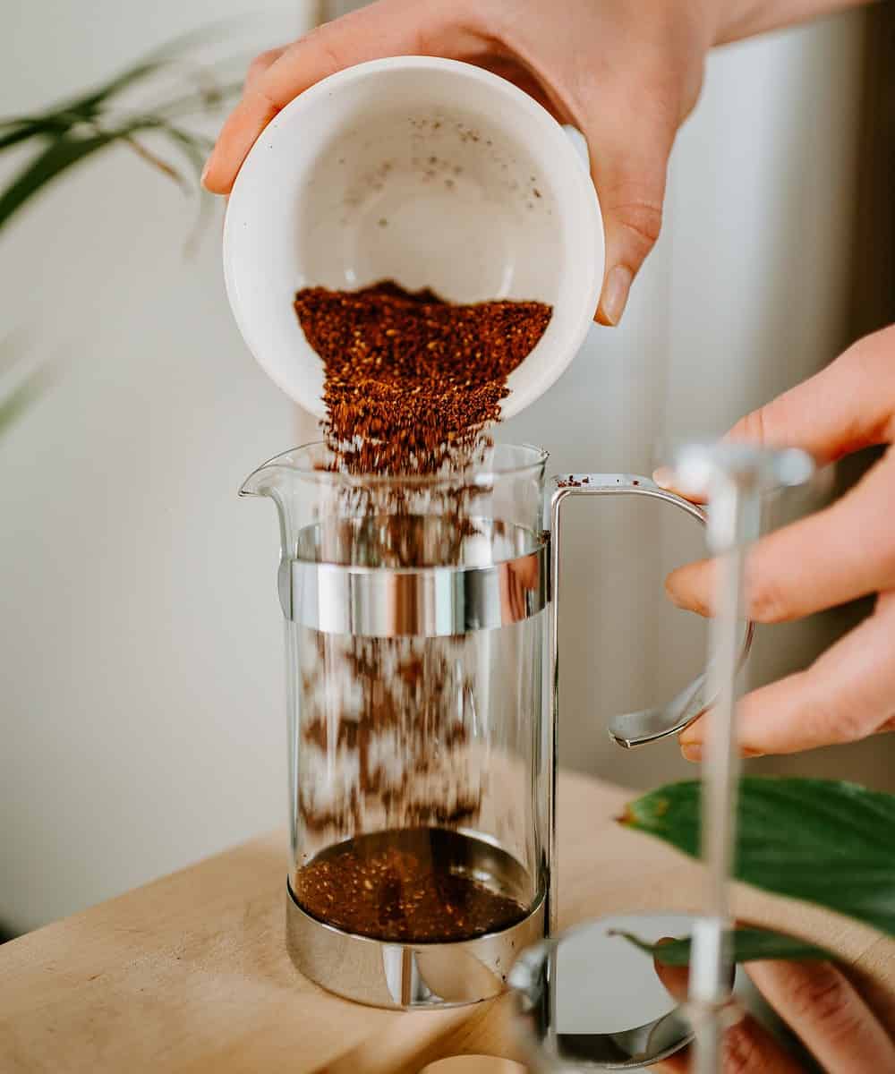putting water on french press